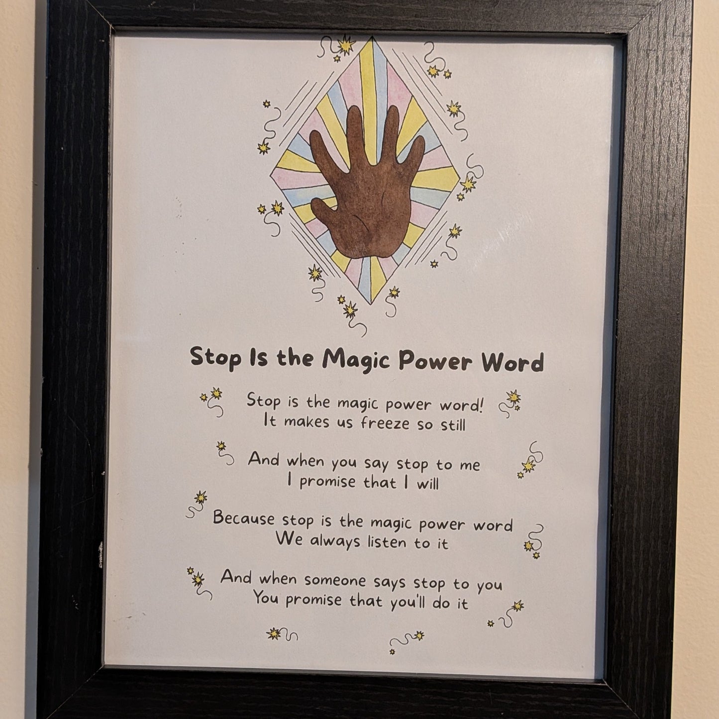 Framed print of the Stop is the Magic Power Word song lyrics posters.