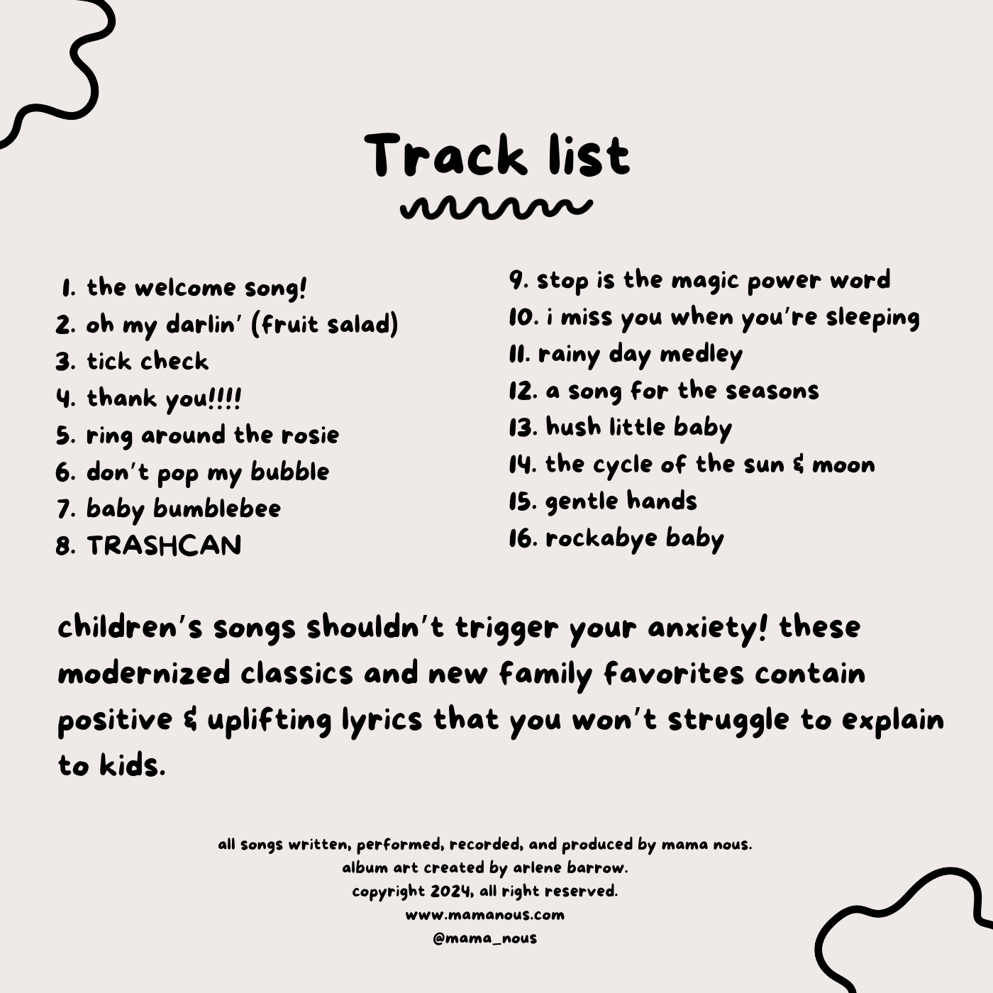 track list for rhymes reimagined: nursery rhymes for modern times.